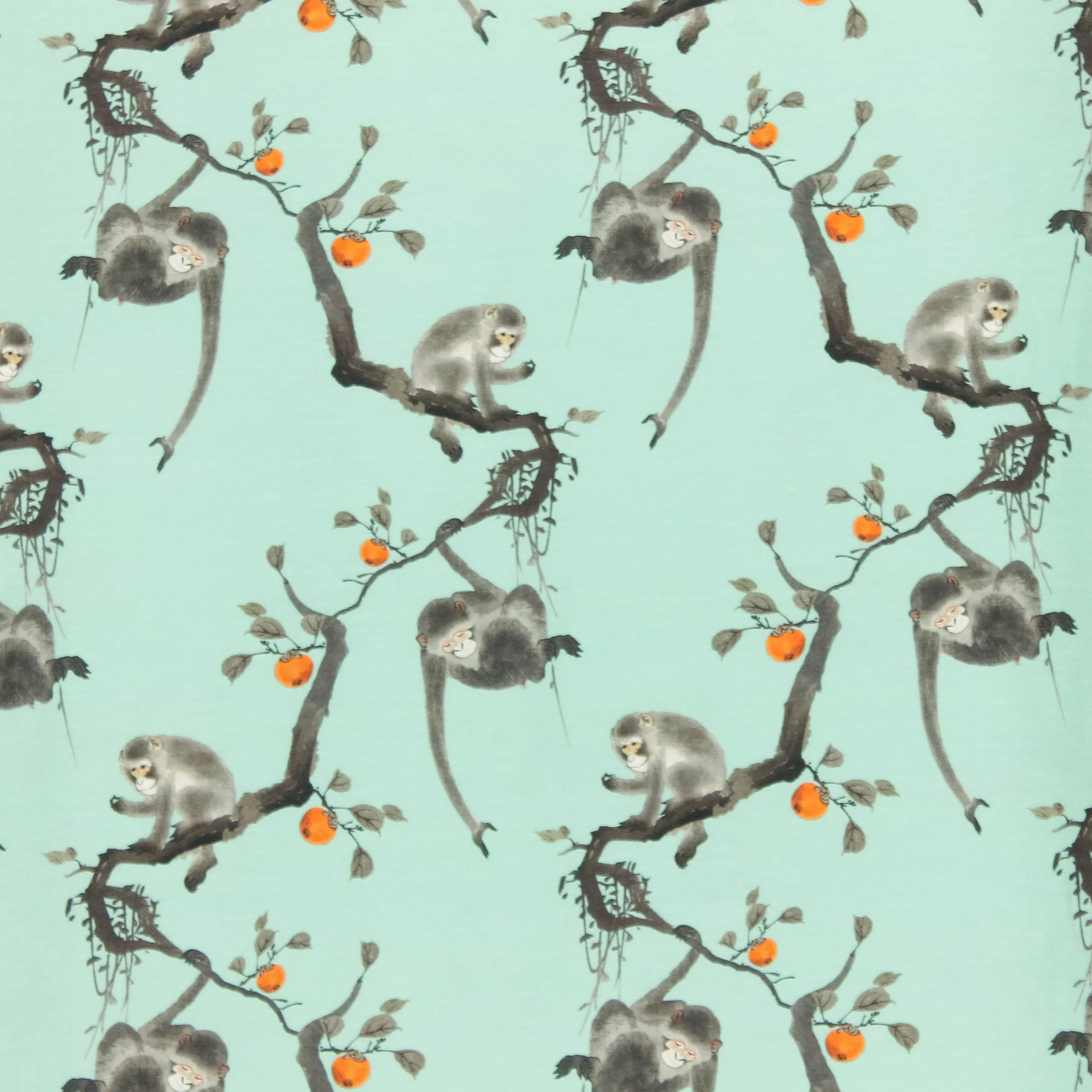 Tricot turquoise met apen aan takken